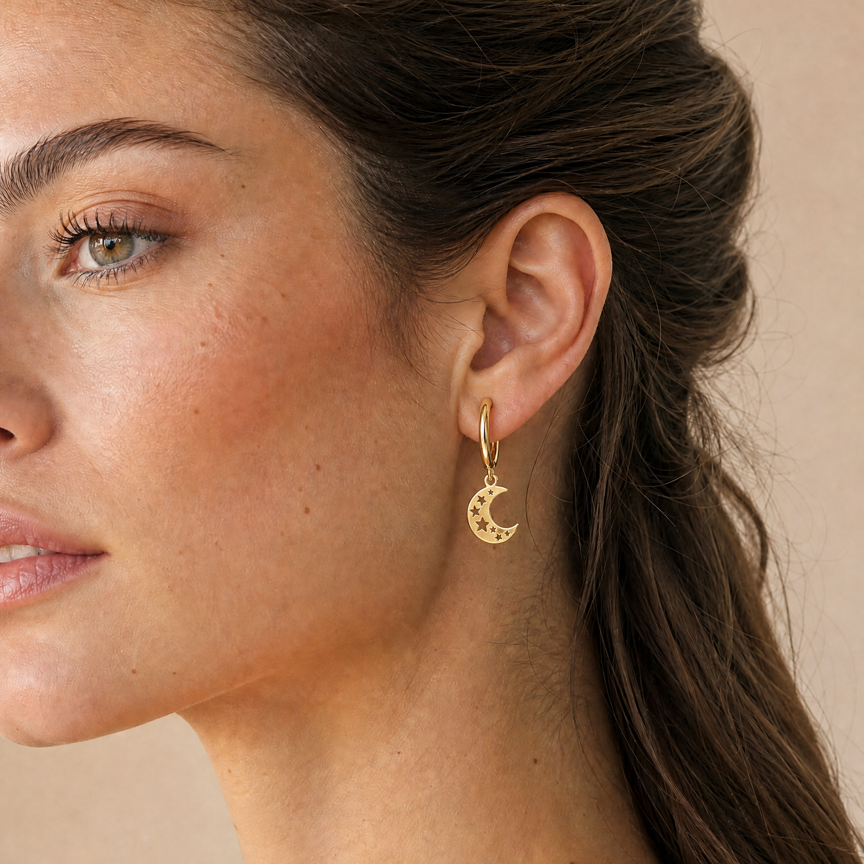 Crescent Huggies 18K Gold Plated & Sterling Silver