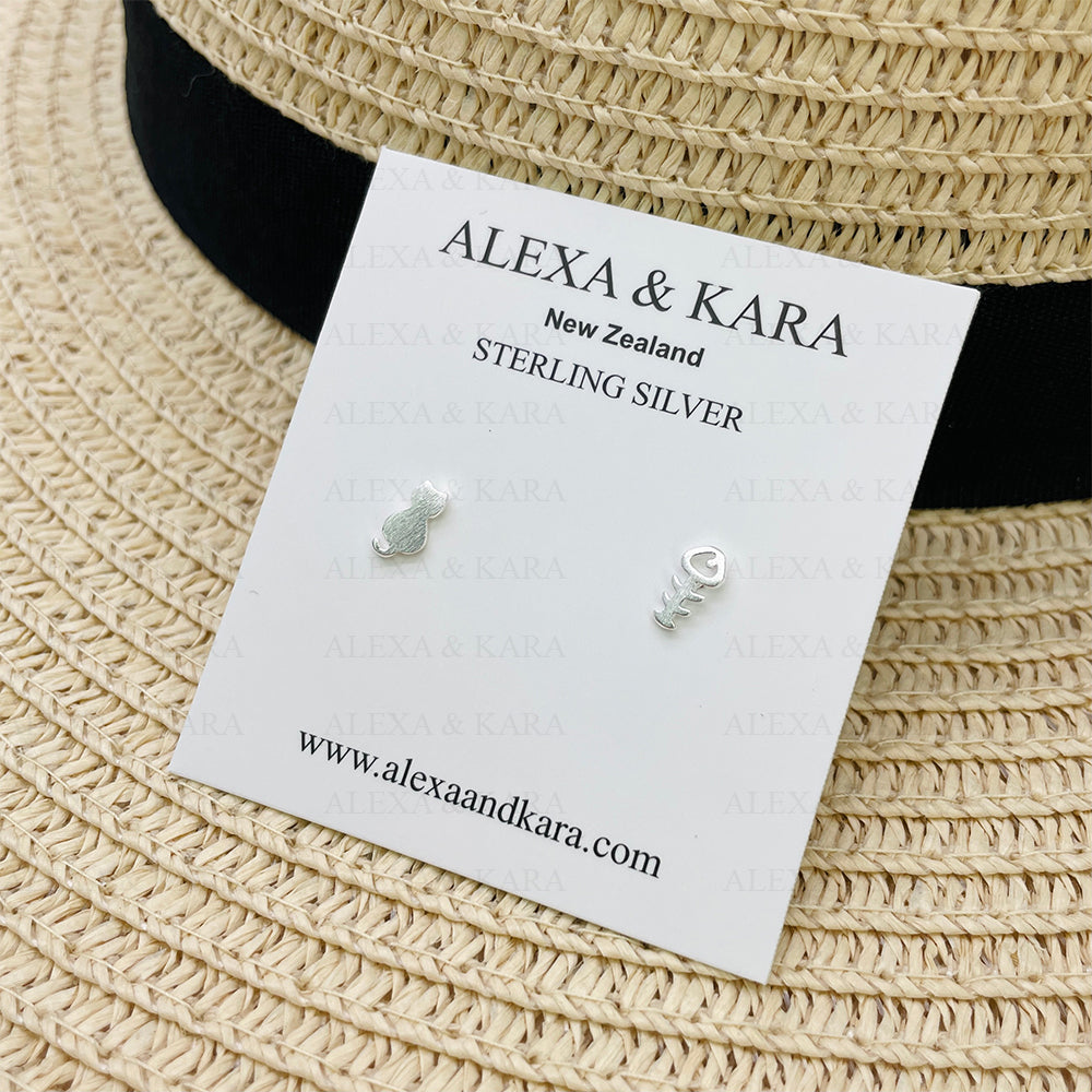 Cat & Fish Bone Studs | Sterling Silver