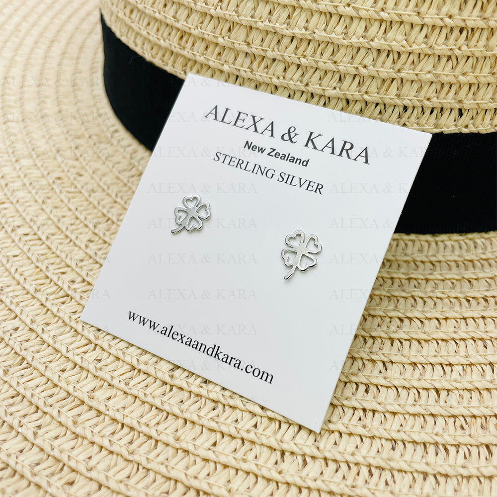 Clover & Stem Studs | Sterling Silver