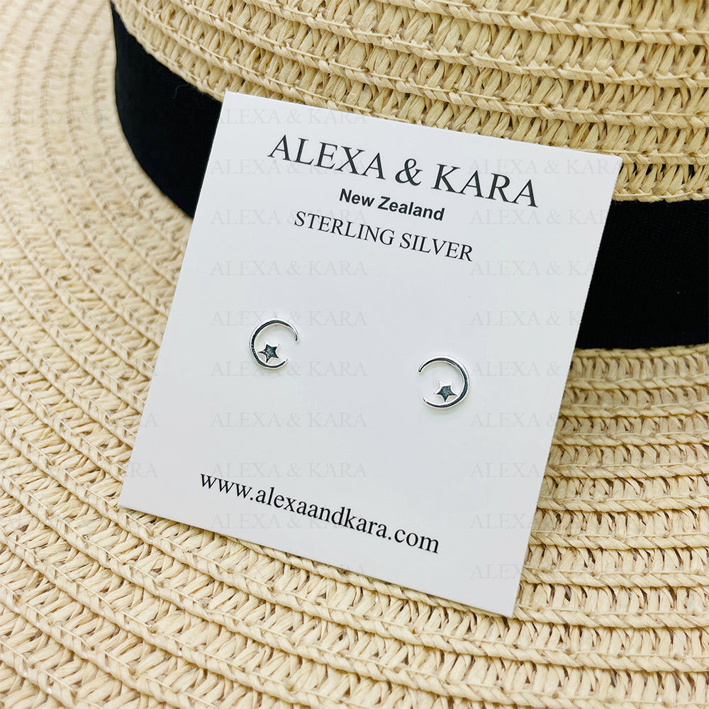 Crescent & Star Studs | 999 Sterling Silver