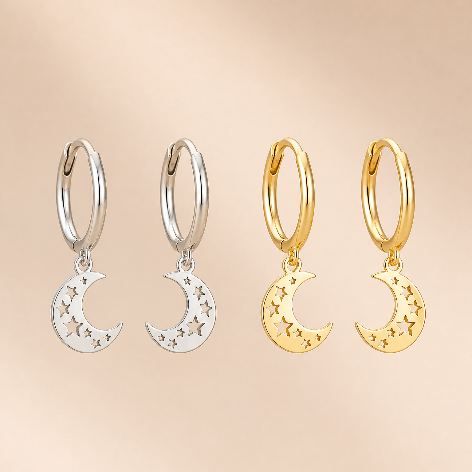 Crescent Huggies 18K Gold Plated & Sterling Silver
