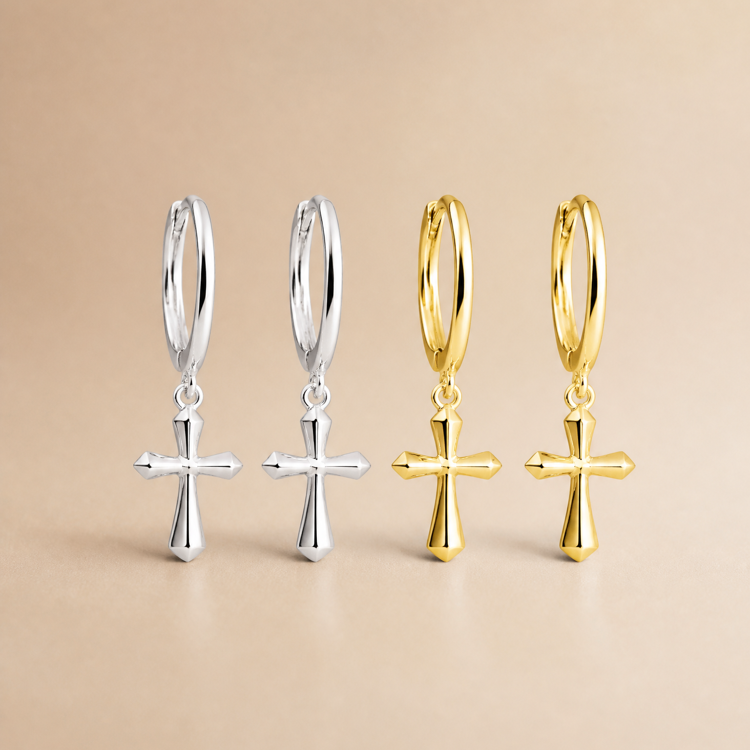 Cross Huggies 18K Gold Plated & Sterling Silver
