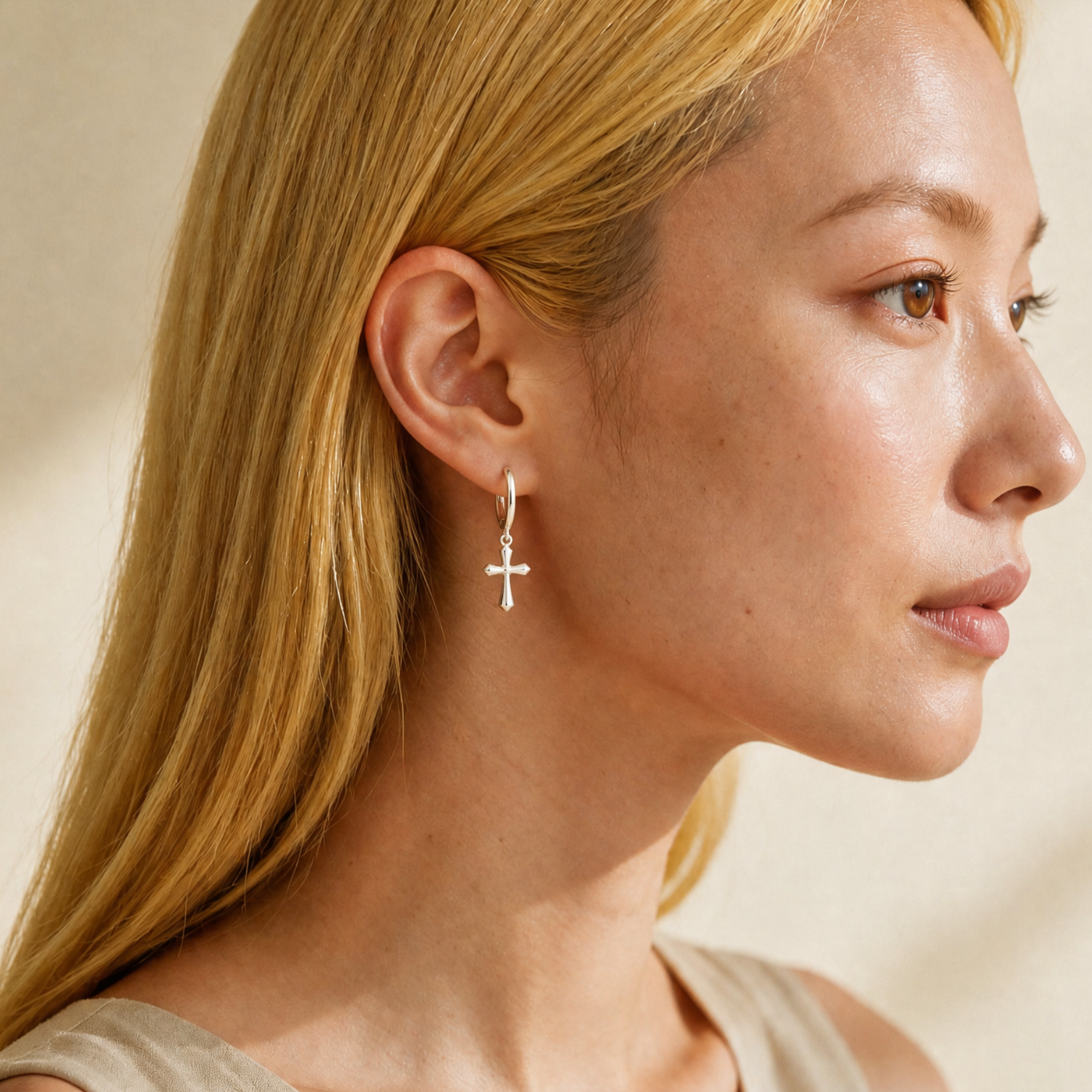 Cross Huggies 18K Gold Plated & Sterling Silver
