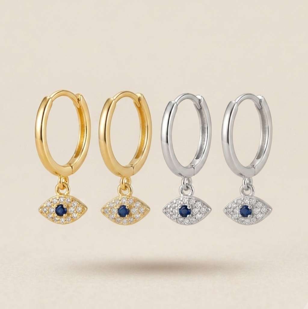 Evil Eyes Huggies 18K Gold Plated & Sterling Silver