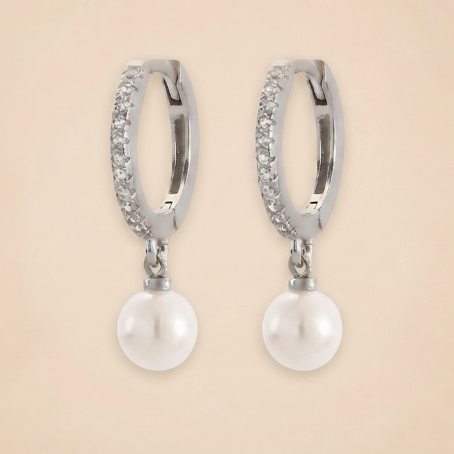 Pearl Precious Huggies 18K Gold Plated & Sterling Silver