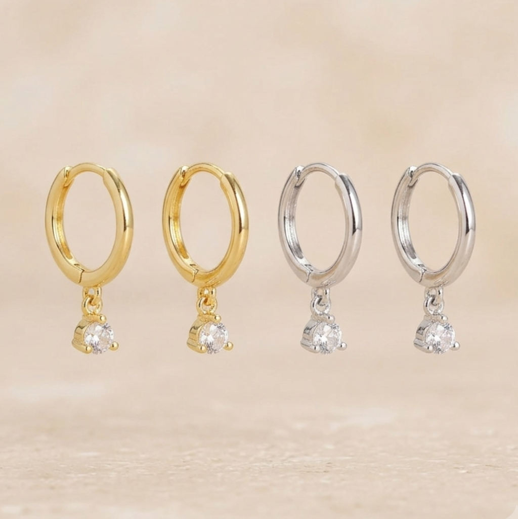 Sparkle Huggies 18K Gold Plated & Sterling Silver